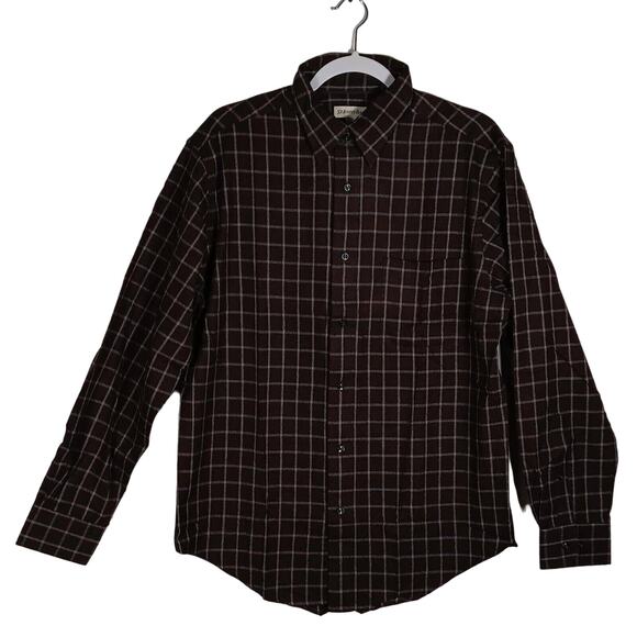 St Johns Bay Flannel Shirt Window Plaid Men's Brown Cotton Button Down M - Picture 1 of 11
